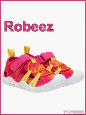 💕Robeez Hot Pink & Orange Kids Water Shoes - Sz 9T - w/Yellow Accents